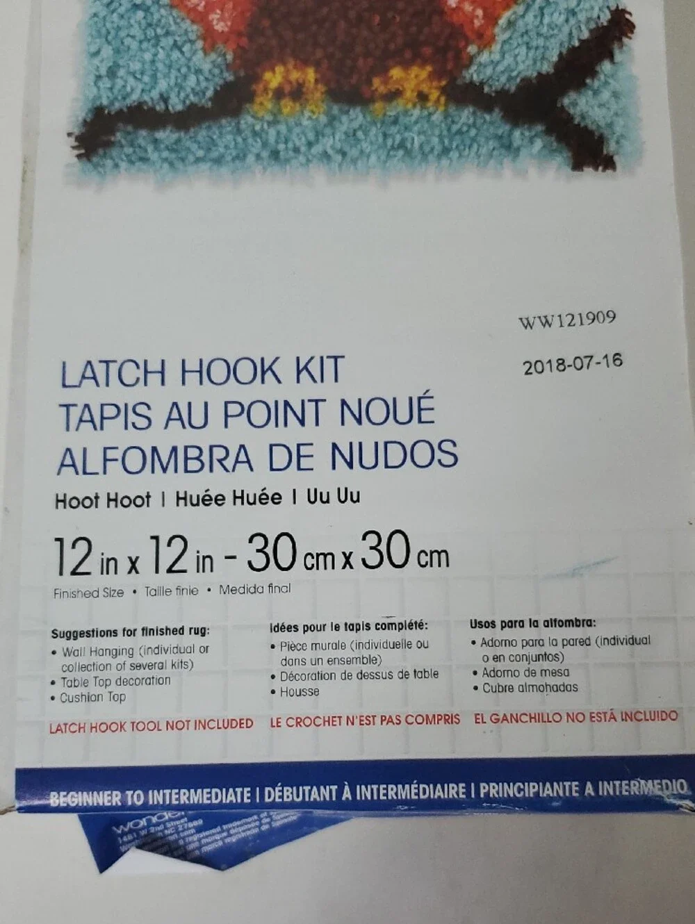WonderArt Hoot Hoot Owl Latch Hook Kit New In Box